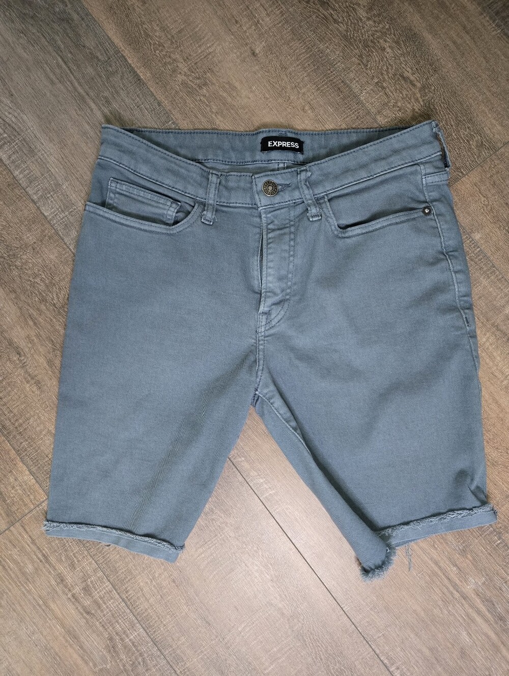 Express Men’s Slate Gray Denim Cutoff Shorts